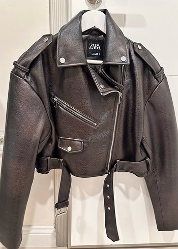 Zara Çikolata Rengi Deri Biker Ceket