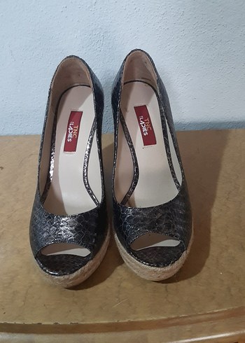 Gri Yılan Desenli Dolgu Topuklu Kadın Espadril - Görsel 5