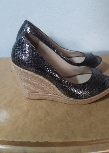 Gri Yılan Desenli Dolgu Topuklu Kadın Espadril - Görsel 4