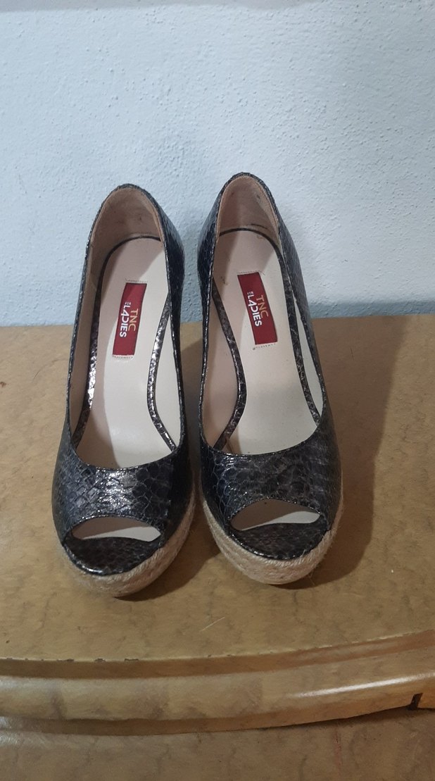 Gri Yılan Desenli Dolgu Topuklu Kadın Espadril - Görsel 5