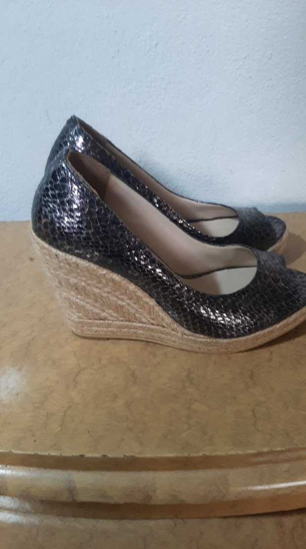 Gri Yılan Desenli Dolgu Topuklu Kadın Espadril - Görsel 4