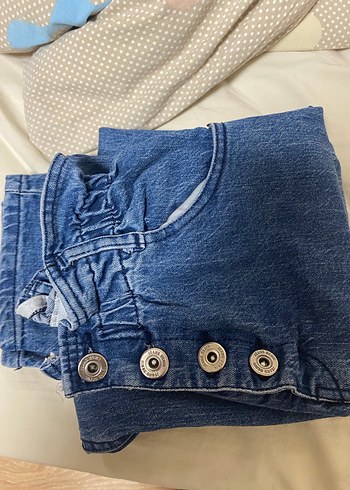 Diğer Düğmeli Bol Kesim Mavi Midi Kot Pantolon