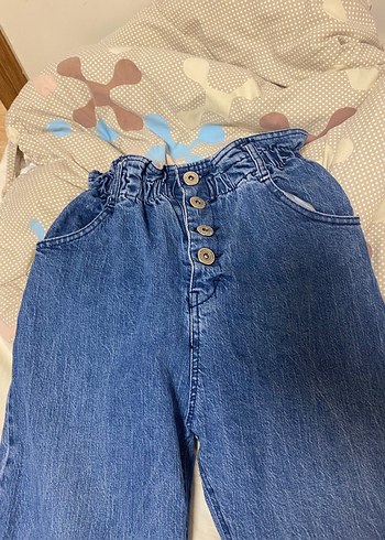 diğer Beden Düğmeli Bol Kesim Mavi Midi Kot Pantolon