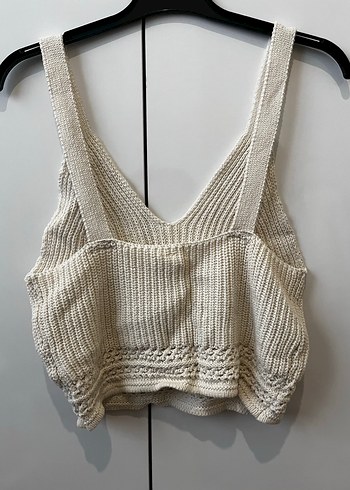 Bej V Yaka Örgü Kolsuz Mini Büstiyer - Görsel 2