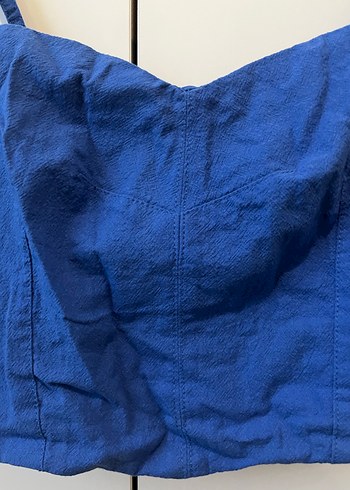 Mavi Keten Askılı Büstiyer - Görsel 2