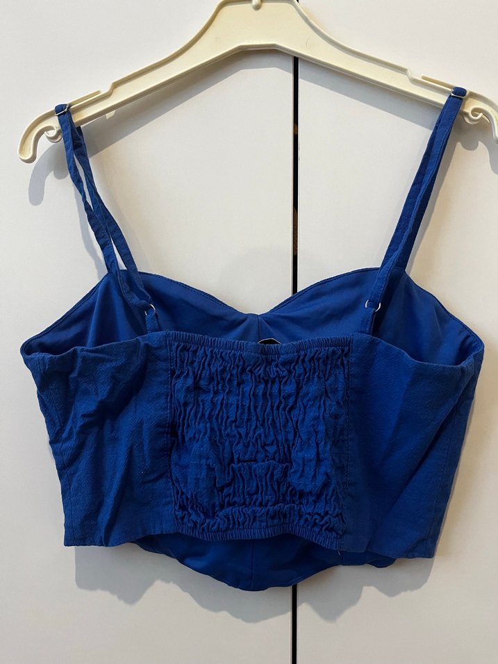 Mavi Keten Askılı Büstiyer - Görsel 3