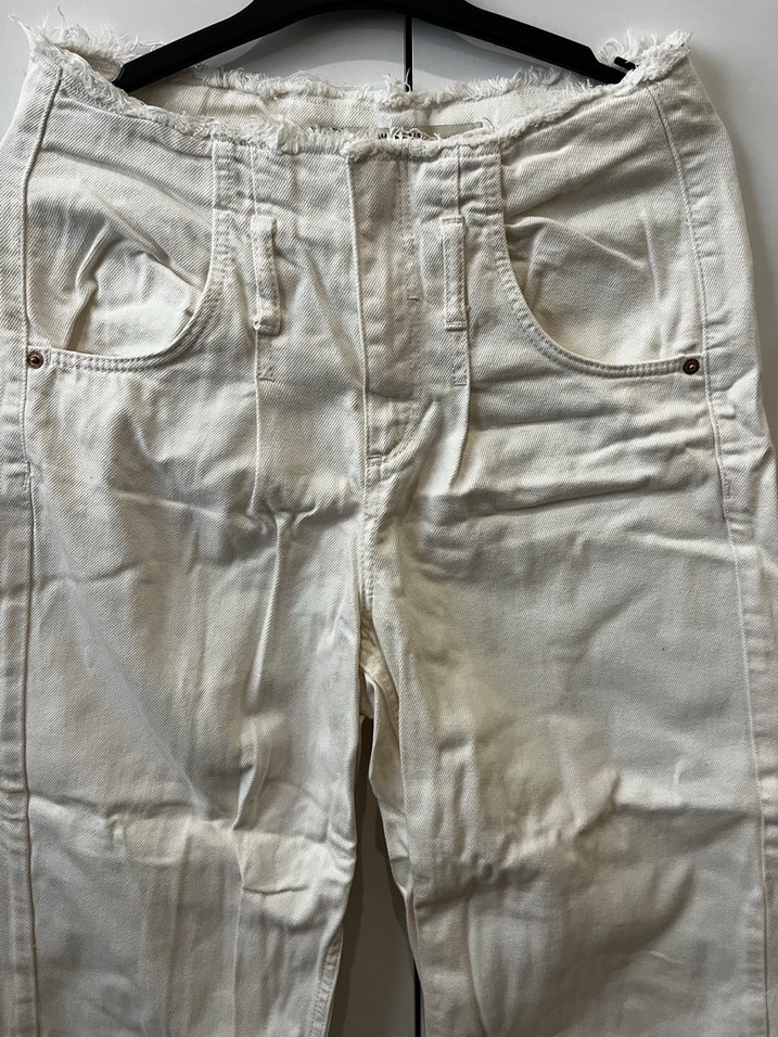 Kadın Beyaz Keten Rahat Kesim Pantolon - Görsel 2