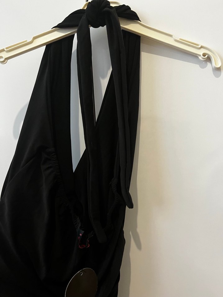 Siyah Drapeli V Yaka Uzun Abiye Elbise - Görsel 5