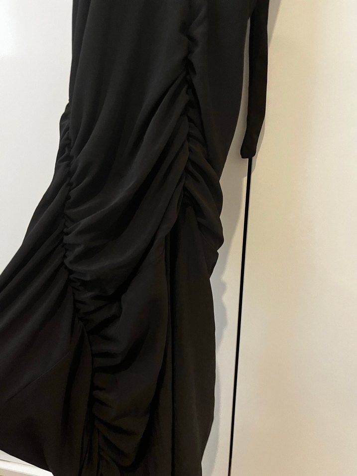 Siyah Drapeli V Yaka Uzun Abiye Elbise - Görsel 3