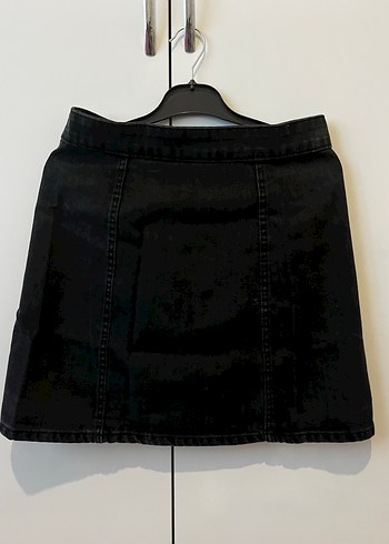 Düğmeli Siyah Kot Mini Etek - Görsel 2