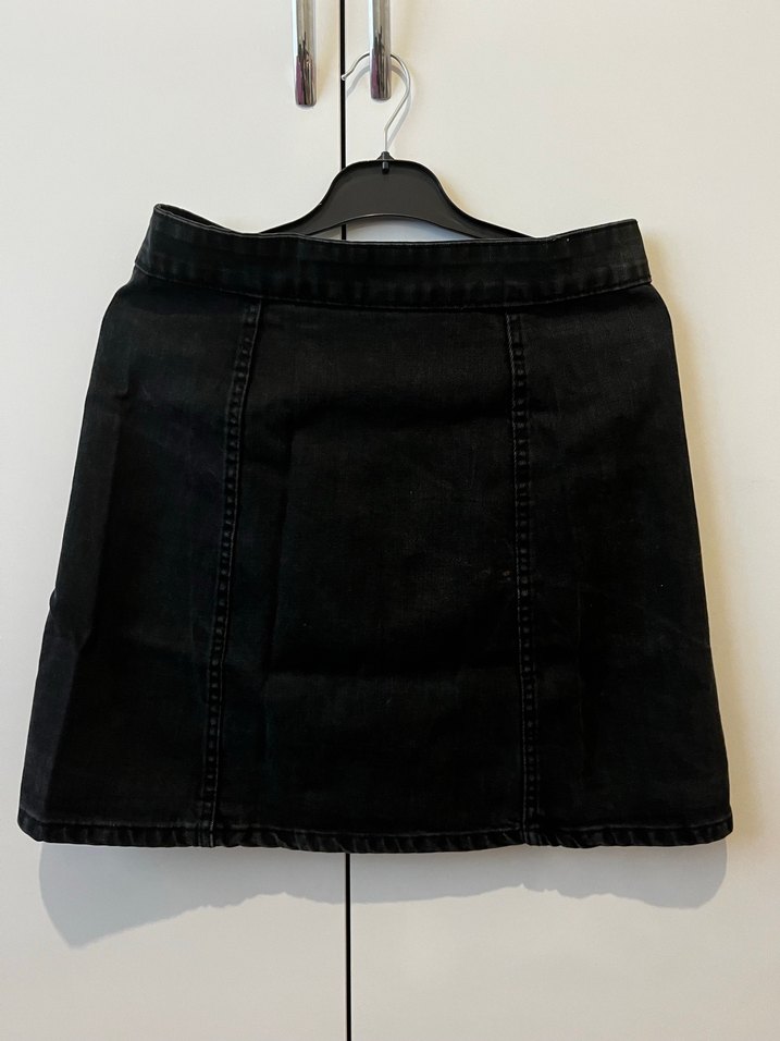 Düğmeli Siyah Kot Mini Etek - Görsel 2