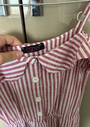 m Beden Pembe Çizgili Pilili Elbise