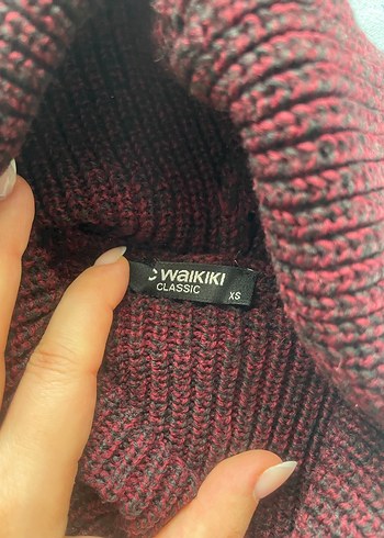 xs Beden Bordo Kadın Boğazlı Örgü Yün Kazak
