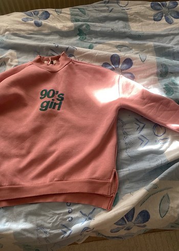 Pembe Baskılı Oversize Kadın Sweatshirt