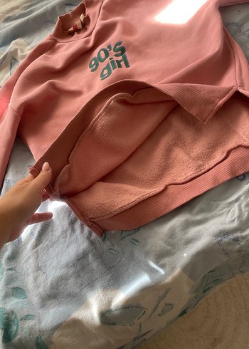 xs Beden pembe Renk Pembe Baskılı Oversize Kadın Sweatshirt