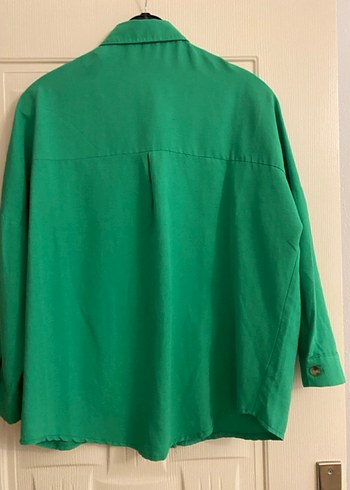 Düğmeli Yeşil Keten Gömlek - Görsel 2