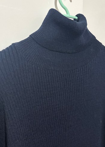 Kadın lacivert Uzun Yüksek Yaka triko Elbise - Görsel 2