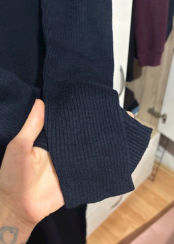 Kadın lacivert Uzun Yüksek Yaka triko Elbise - Görsel 3