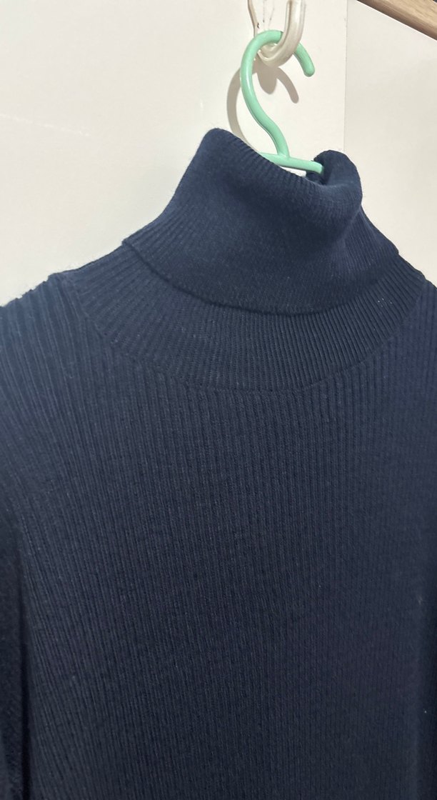 Kadın lacivert Uzun Yüksek Yaka triko Elbise - Görsel 2