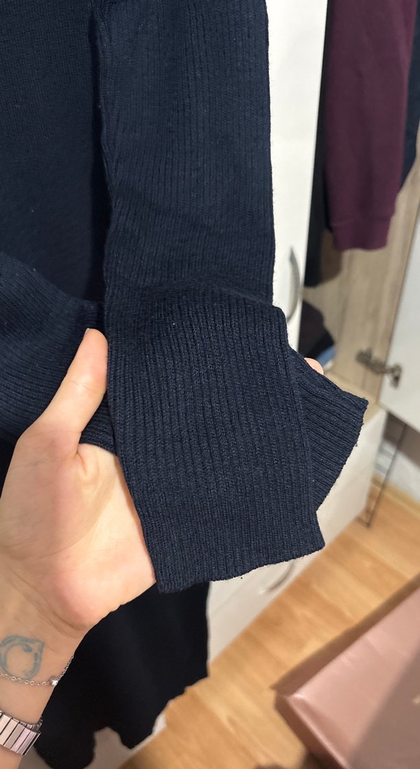 Kadın lacivert Uzun Yüksek Yaka triko Elbise - Görsel 3