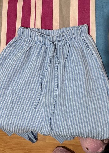 Mavi Çizgili Pamuklu Bol Kesim Midi Pantolon - Görsel 2