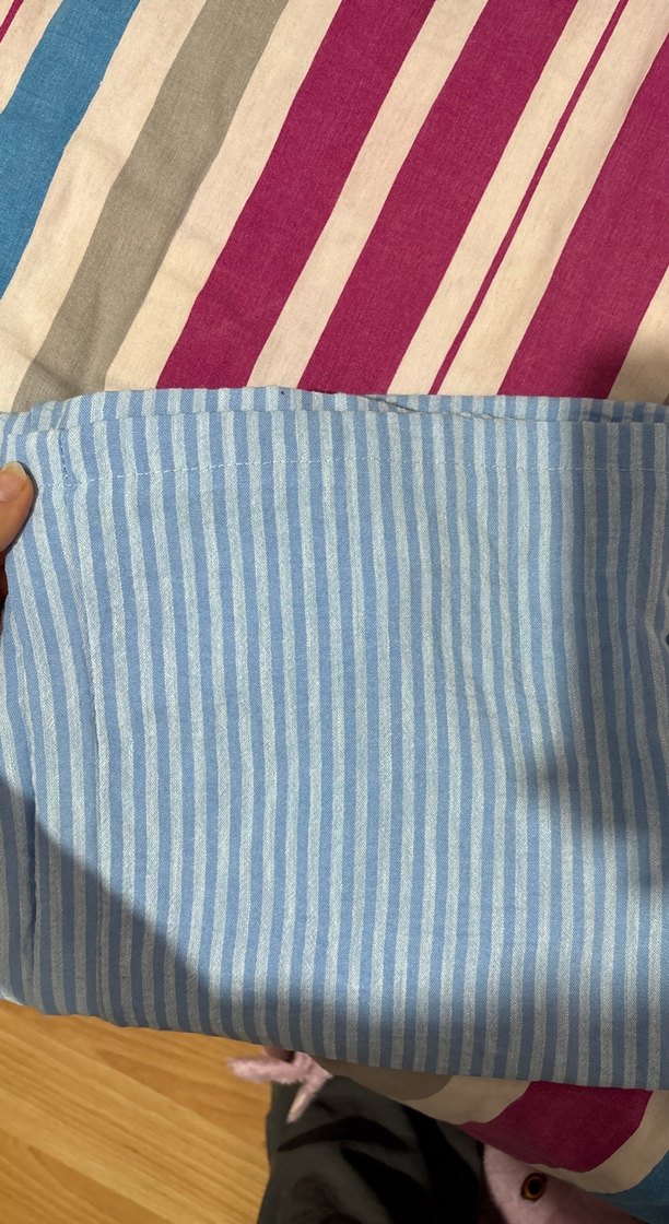 Mavi Çizgili Pamuklu Bol Kesim Midi Pantolon - Görsel 4