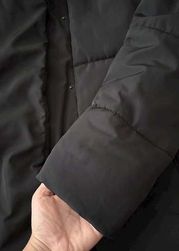 s Beden Siyah Kadın Kapüşonlu Kışlık Mont
