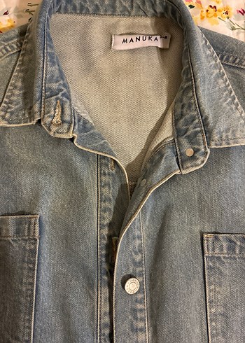m Beden Gri Düğmeli Midi Denim Ceket