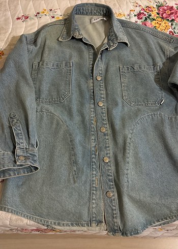 Gri Düğmeli Midi Denim Ceket