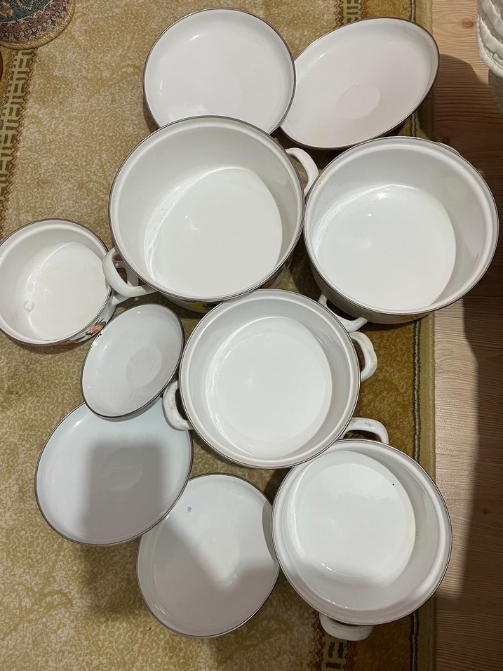 Beyaz Emaye Kapaklı 5li Tencere Seti - Görsel 2