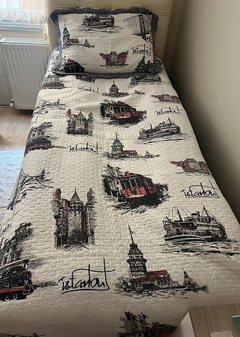 Beyaz Gri İstanbul Baskılı Yatak Örtüsü - Görsel 3