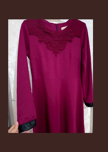 Bordo Dantel Detaylı Uzun Elbise