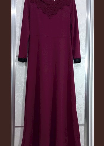 Diğer Bordo Dantel Detaylı Uzun Elbise