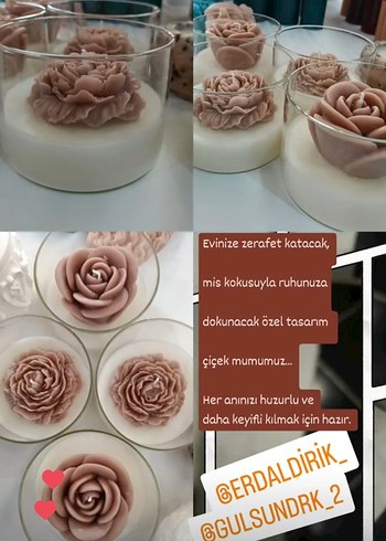 Diğer Bej Çiçek Detaylı soya Mum
