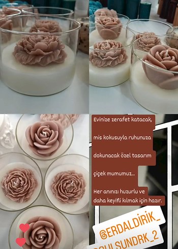 Bej Çiçek Detaylı soya Mum