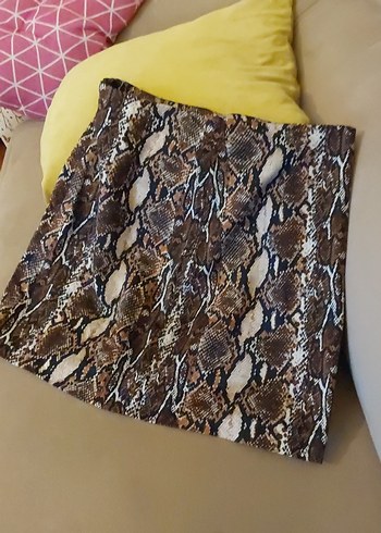 Kahverengi Yılan Desenli dar ve mini Etek PULL & BEAR