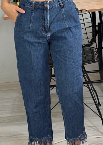 38 Beden mavi Renk Kadın Mavi Loose Fit Denim Midi Jean