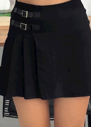 Tokalı Siyah Mini Etek