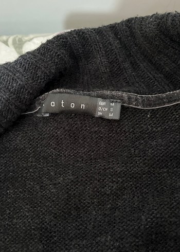 Gri Düğmeli Uzun Triko Kadın Kaban tarzı hırka - Görsel 3