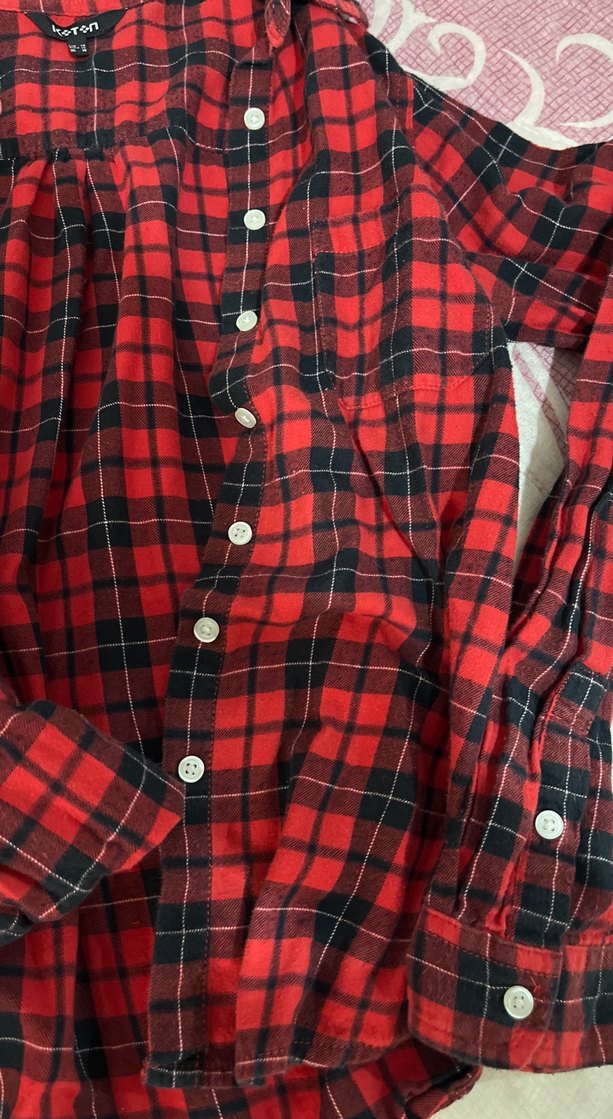 Kadın Kırmızı Kareli Uzun Kollu Gömlek - Görsel 3