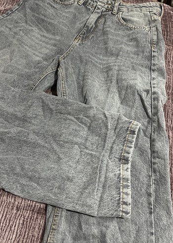 Gri Kadın Denim Salaş Pantolon - Görsel 3