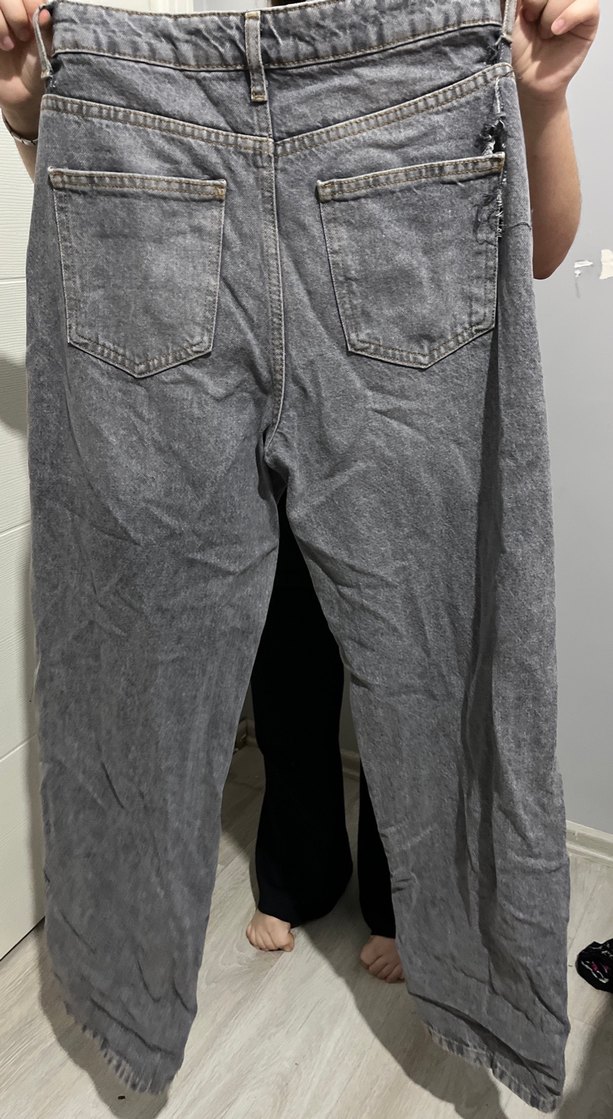 Gri Kadın Denim Salaş Pantolon - Görsel 2