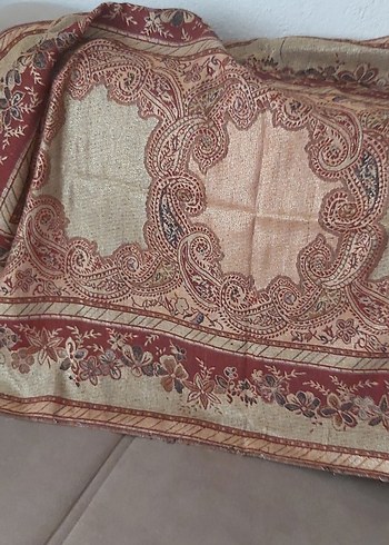 Hafif simli Kahverengi Bohem Kadın Şalı - Görsel 2