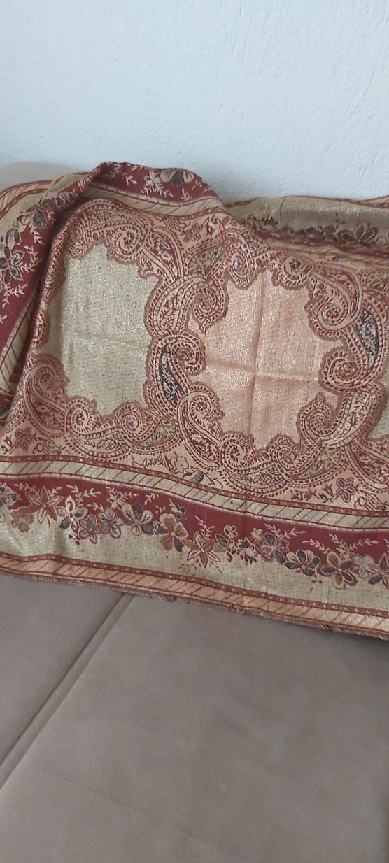 Hafif simli Kahverengi Bohem Kadın Şalı - Görsel 2