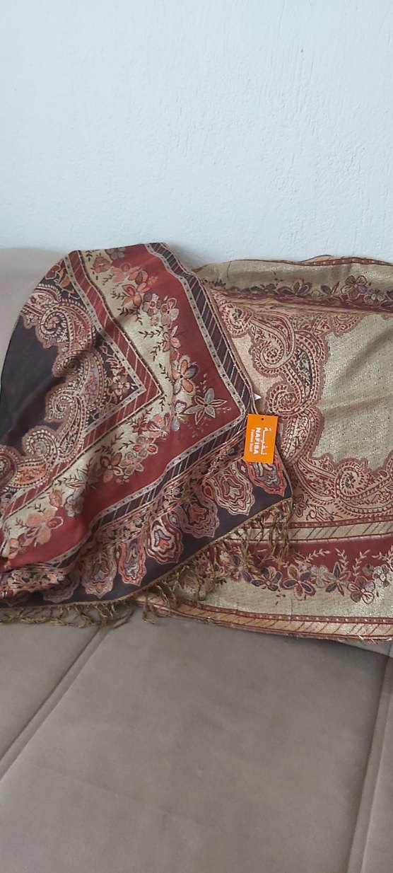 Hafif simli Kahverengi Bohem Kadın Şalı - Görsel 3