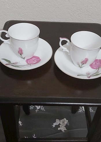 İncecik porselen Pembe Çiçek Desenli 2'li Kahve Fincanı Seti - Görsel 2
