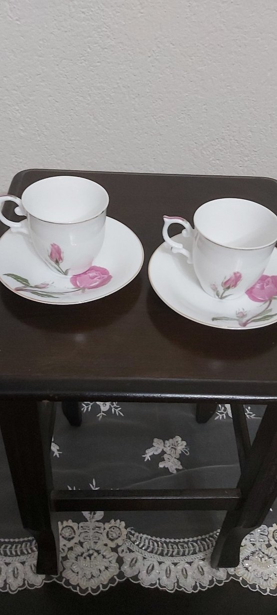 İncecik porselen Pembe Çiçek Desenli 2'li Kahve Fincanı Seti - Görsel 2