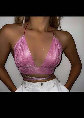 Pembe Parlak Mini Halter Büstiyer