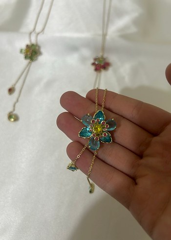 Renkli Payetli Uzun Bohem Çiçek Kolye - Görsel 2