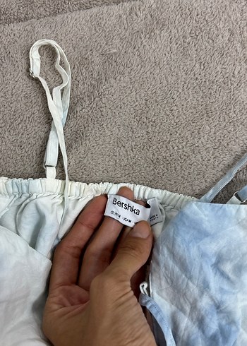 Bershka Mavi Bağcıklı İnce Askılı Bohem Bustiyer